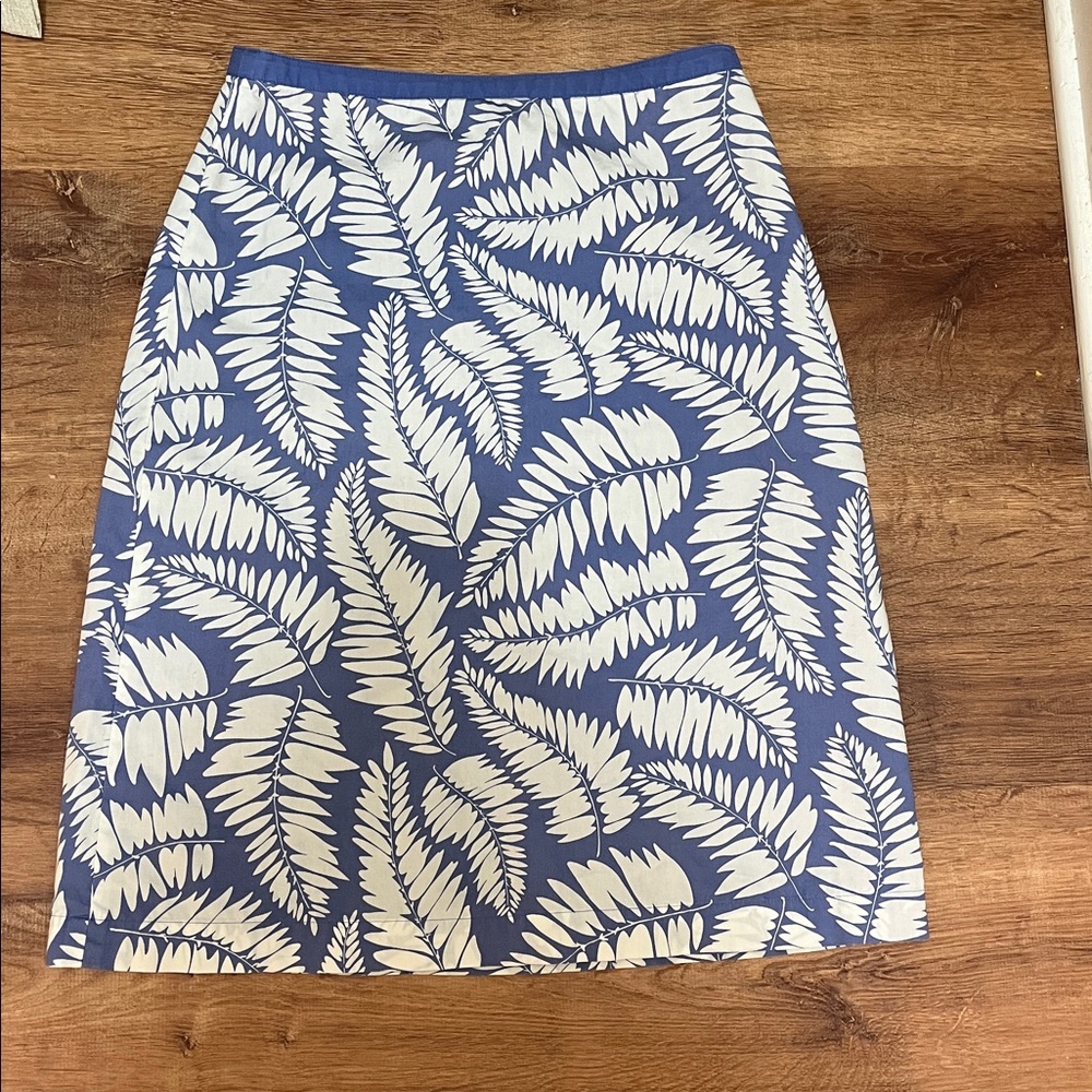 Boden Blue and White Leaf Skirt